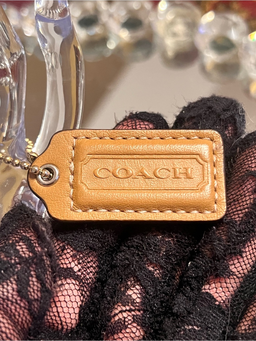 Coach Tan Leather Logo Key/Card Tag